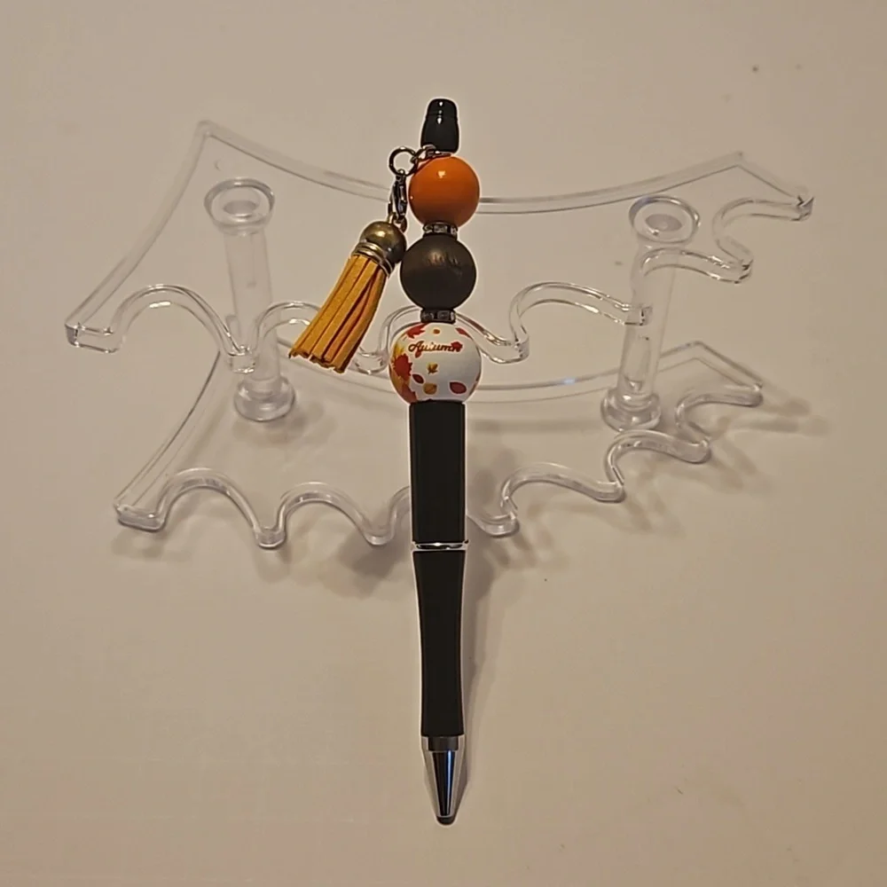 Hand Crafted beaded pens Set of 3 holiday motif handmade halloween fall floral